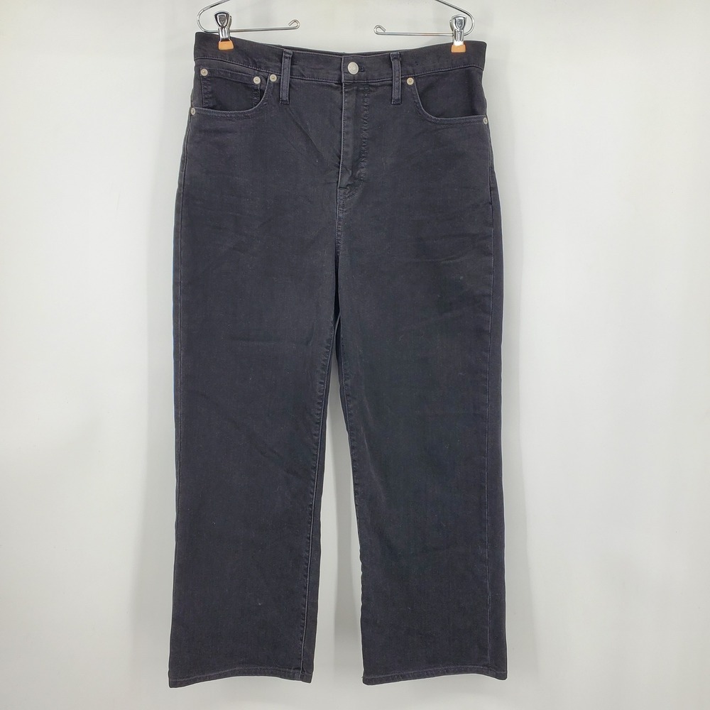 Madewell Slim Wide-Leg Crop Jeans Black High Rise Size 31 Minimalist Casual Prep